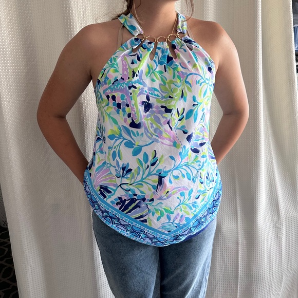 Lilly Pulitzer Bow Scarf Chain Link Halter Top - Picture 1 of 11